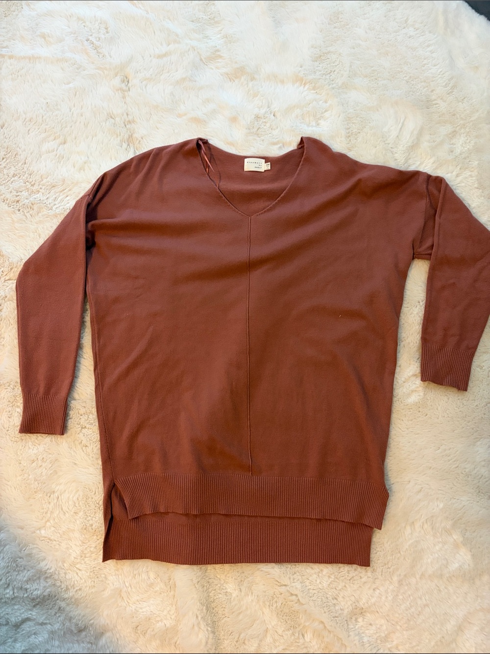 Lightweight V-Neck Sweater Dress in Rust -